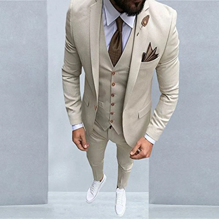 Me 3 Piece Ivory Peak Lapel Groom Tuxedos Suit Groomsman Wedding Suit Custom 