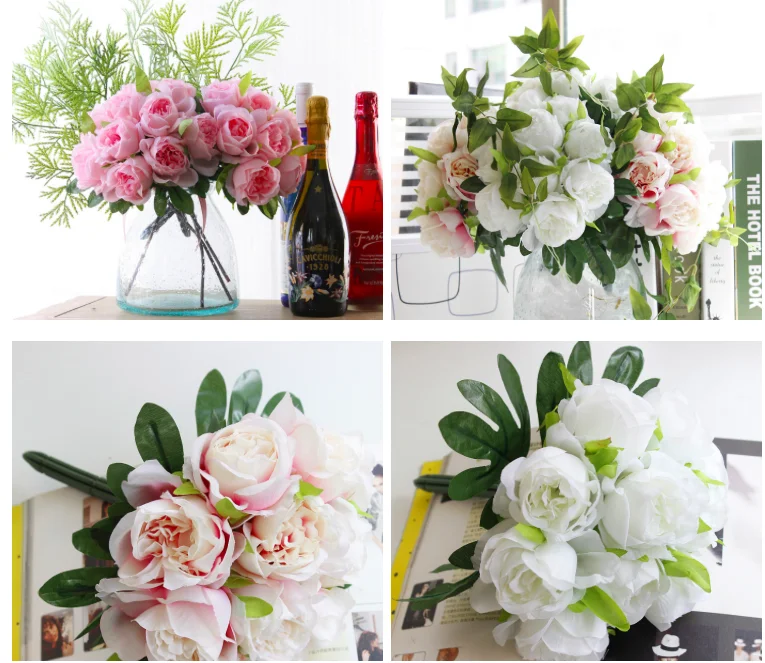 Wedding Rose Peony Fake Pink Flowers Plants Artificial Flower Bouquet ...