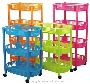 Fuchsia Turquoise Hijau Limau Oranye 3 Lapis Pp Plastik Serbaguna Dapur Rak W Roda Digulung Mandi Handuk Alat Utilitas