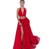 Sexy Red Prom Dresses Two Pieces Tulle Evening Gown Side Split Formal Evening Party Gowns 2018