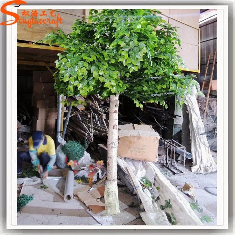 Artificial White Birch Trees Green Leaves Fake Tree Russian Type Tree