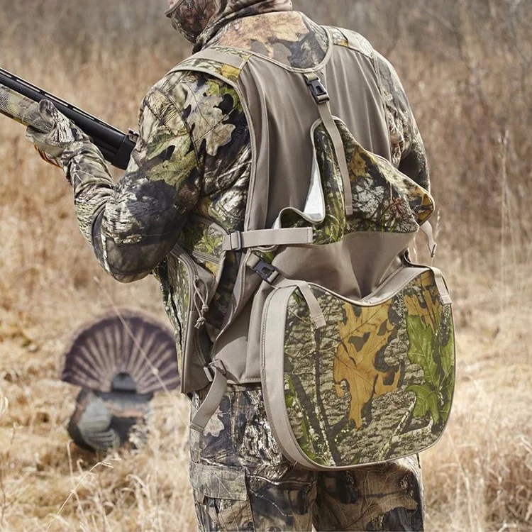 10+pockets Realtree Camo Hunting Vest With Seat Cushion Orange Safety