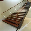 indoor iron straight staircase with metal frame and wood step