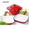 Geovein 3 Piece Cast Iron Pan Set Non Stick Enamel Coated pot & Dish Pan
