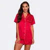 fashion hot products summer red silk satin sleep wear pijamas woman short sleeve pajamas set