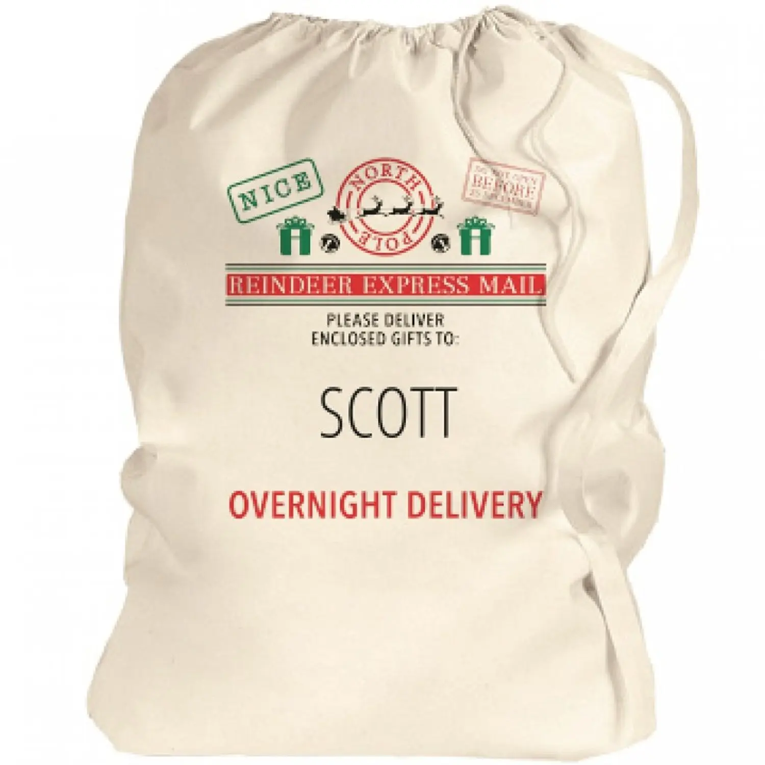 Santa Bag Overnight Xmas Delivery For Scott: Canvas Laundry Bag