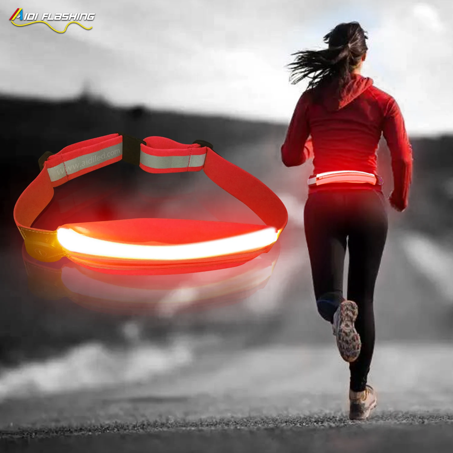 product-Hot selling sport waist bag OEM custom logo reflective LED light running belt sport waist ba-2