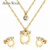 18K gold plate double layer chain necklace women's jewelry earing and pendant set