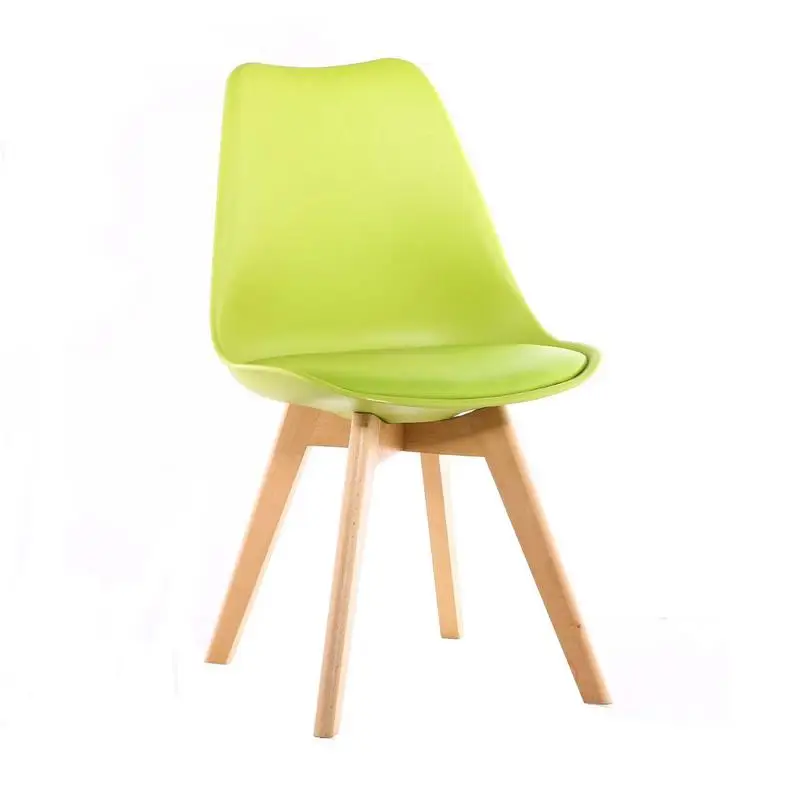 modern Design Cushion PP Plastic Tulip Dining Chair with Wooden Legs