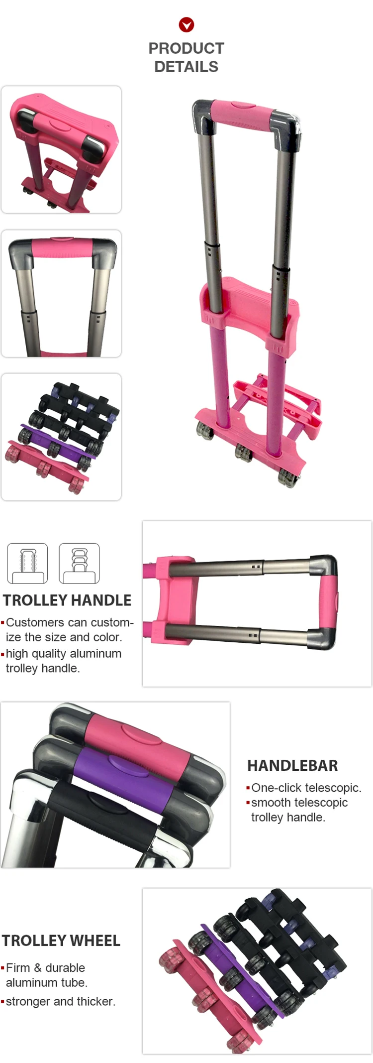 High Quality Metal Telescopic Detachable Trolley Wheel For Outside