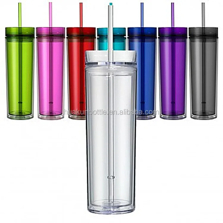 Wholesale 16oz Plastic Skinny Tumbler Slim Juice Cups Candy Colors