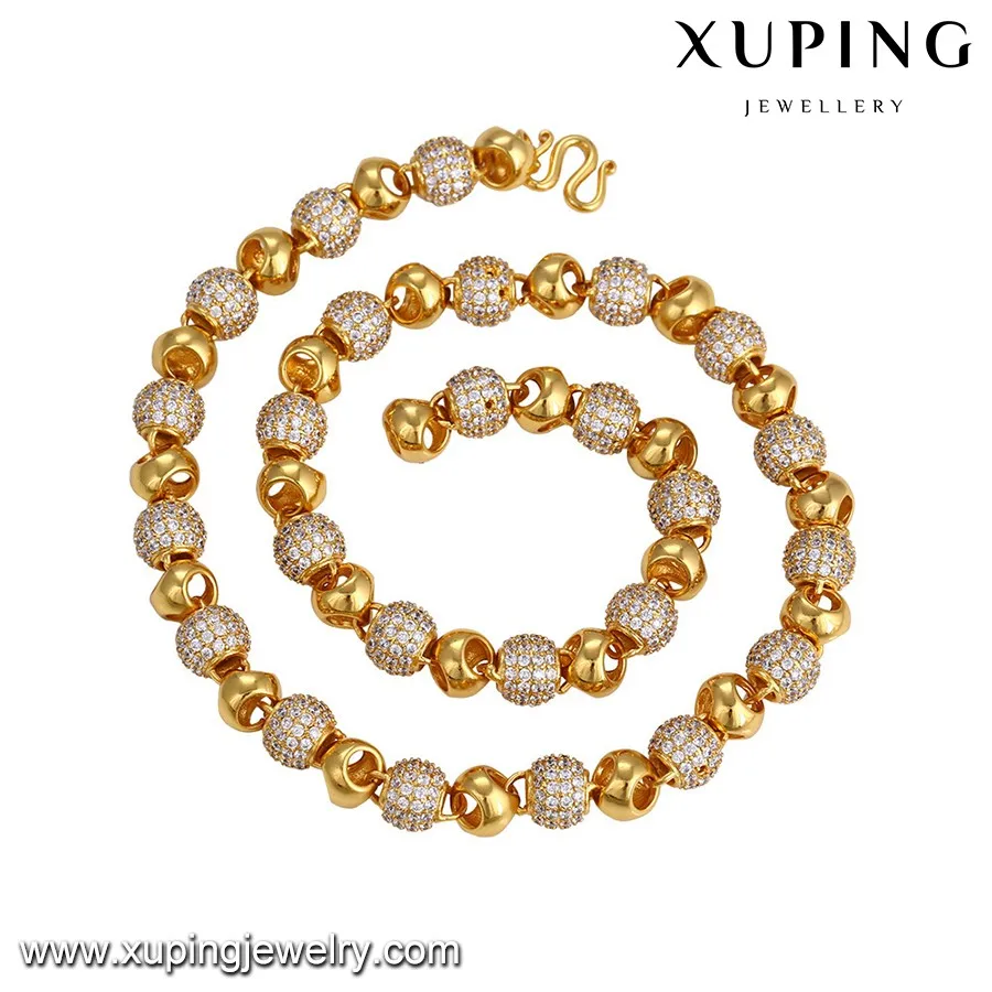 43463 Xuping Artificial Jewellery 24k Gold Bead Necklace Chain