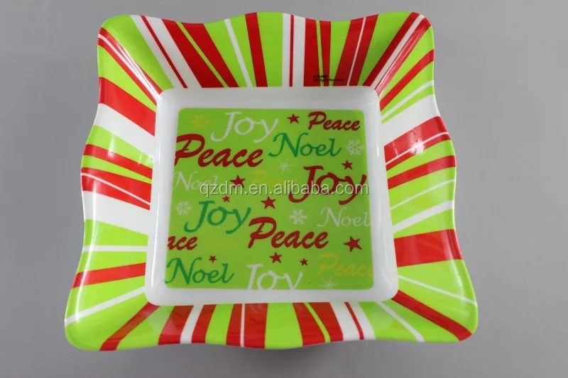 9" Melamine Christmas Square Bowl, Xmas Melamdine bowl