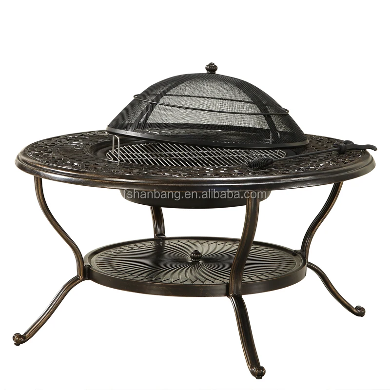 Outdoor Garden 4-person Cast Aluminum Patio Deep Seating Bbq Fire Pit