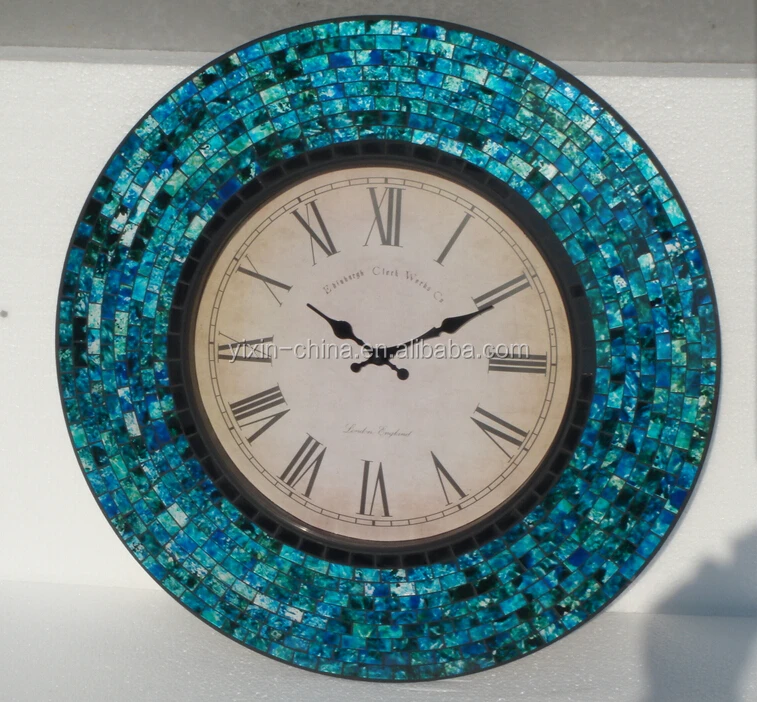 Round Custom Made Wall Clock/crackle Mosaic Glass Wall Clock/clocks For