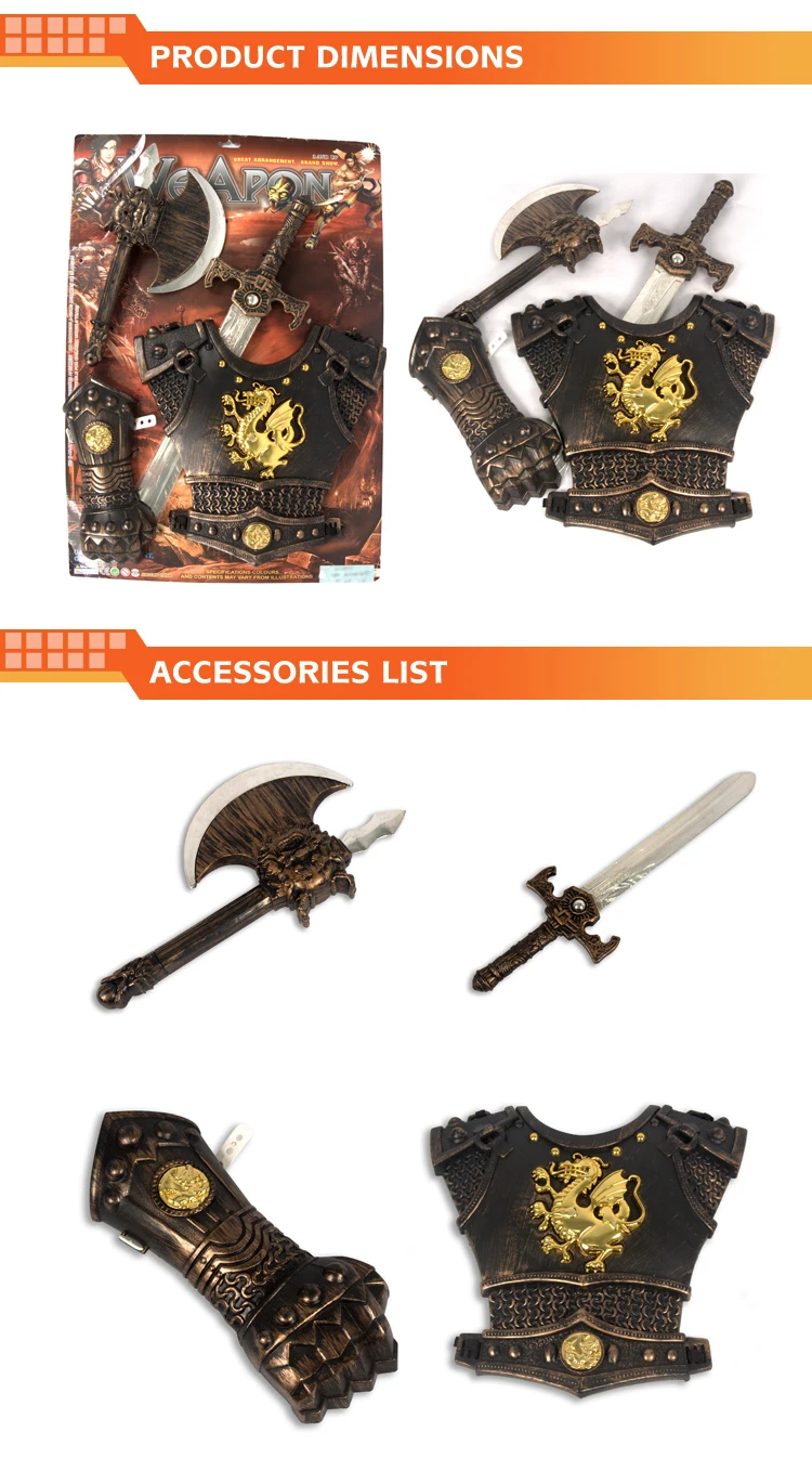 2015 Child Toy Bronze Series of Armour, Handguard, Sword and Plastic Toy Axe Set
