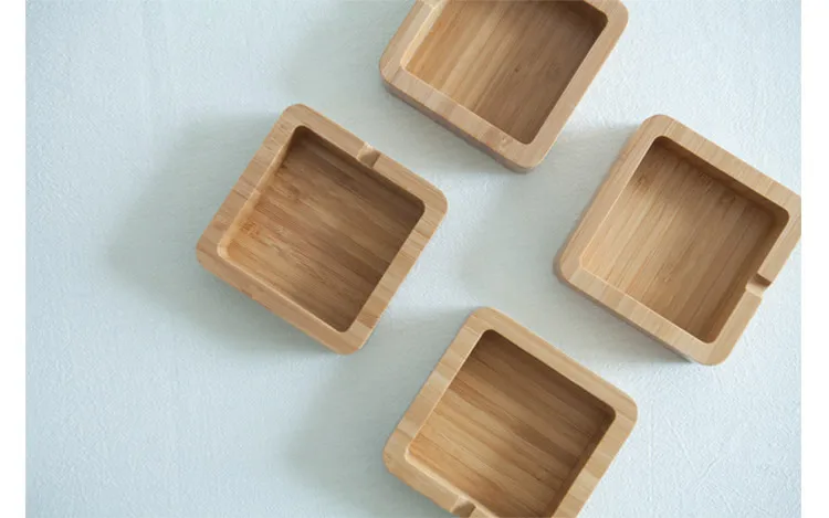 Portable Handmade Modern Custom Wood Square Shape Mini Bamboo  Indoor Stand Ashtray