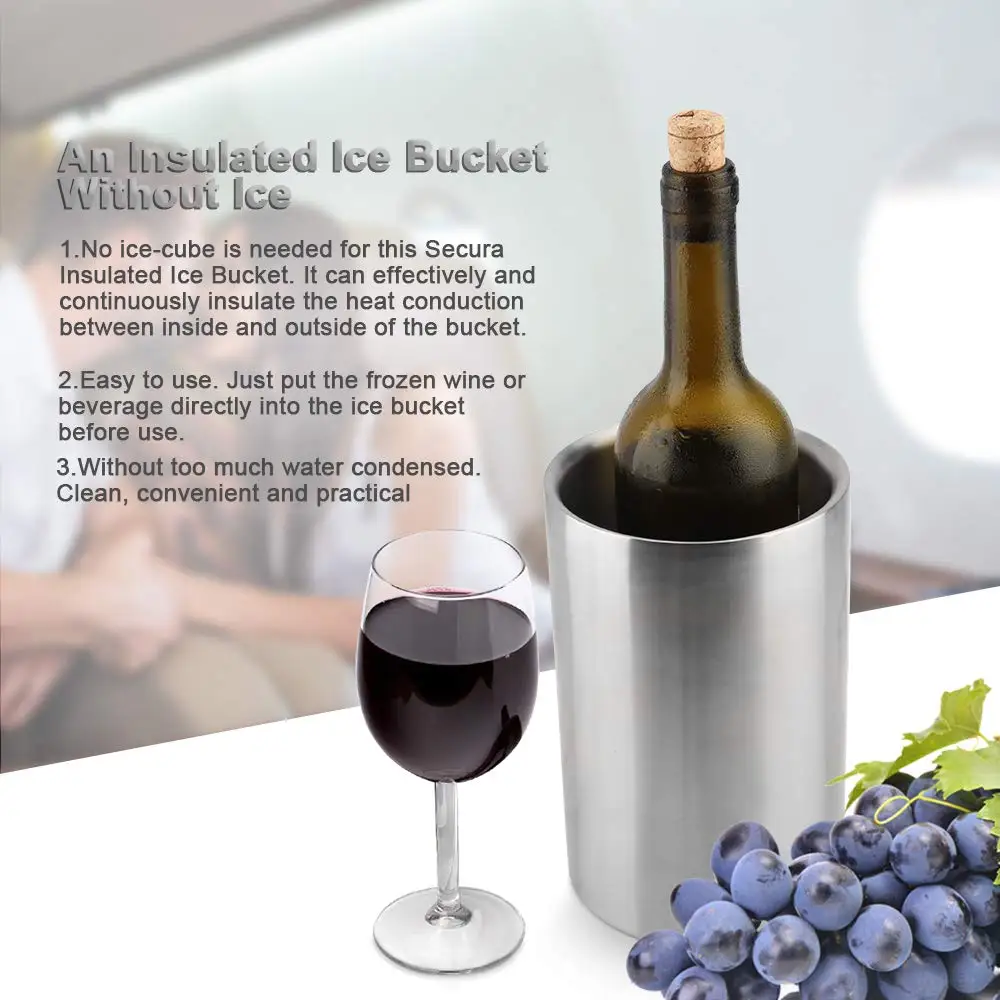 1600ml Wine Cooler Bucket,18/8 Stainless Steel Double Wall Wine Bottle