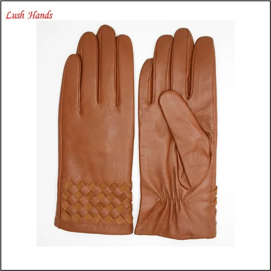 2017 high quality girls fashion new style genuine sheepskin and pigsuede weaving gloves