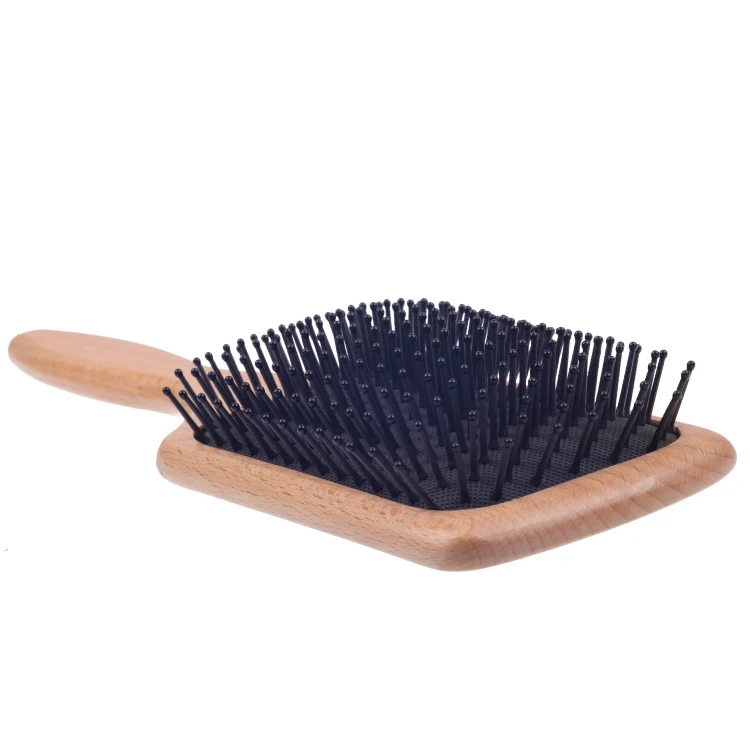 EUREKA DS3088 Large Square Paddle Cushion Wooden Hair Brush for All Hair Types Ball-Tip Nylon Pins Hairbrush