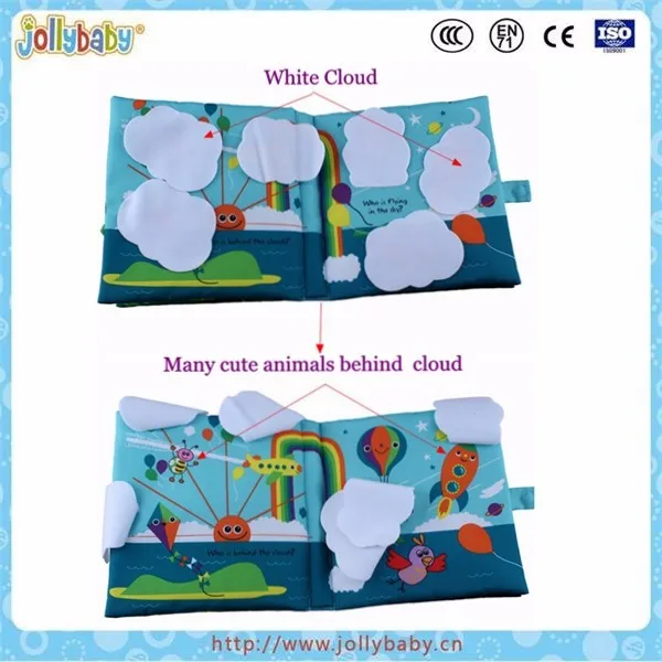 Jollybaby untearable touch and feel book , educational soft three-dimensional cloth book