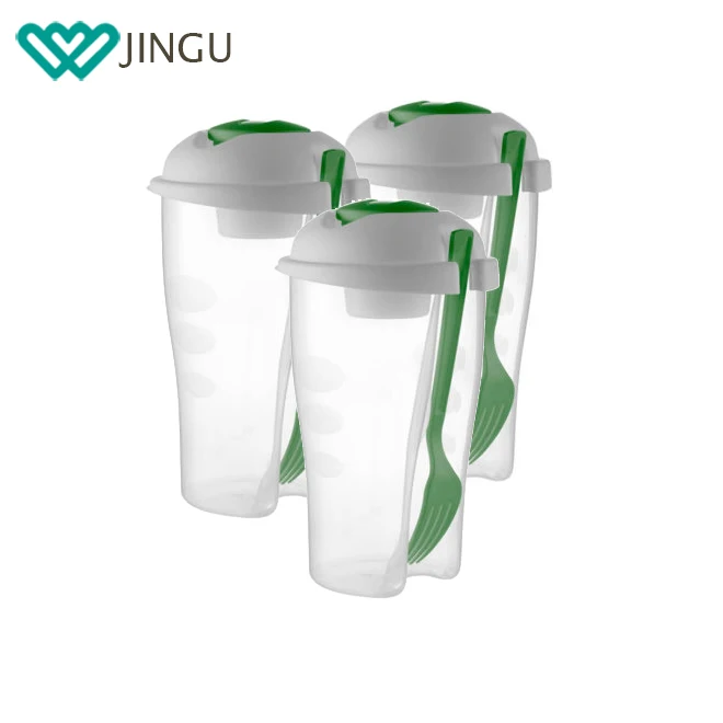 Plastic Fresh Salad Shaker Bottle Disposable Fruit Salad Cup With Fork