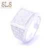 Fashion Boy Simple Square Iced Out Zircon Jewelry Thick Hip Hop Diamond Finger Rings Silver Plated White Gold For Men China