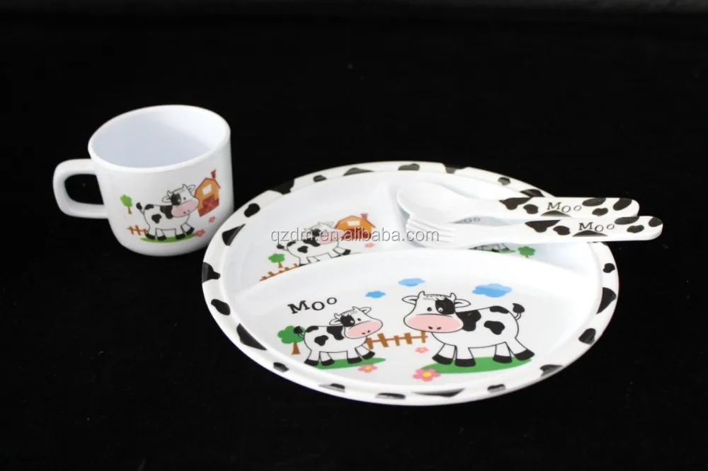 Melamine Kid's Dinner set Dairy cattle print