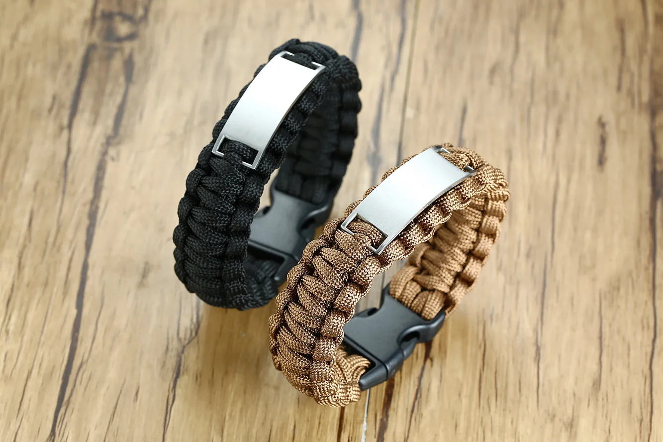 Custom Logo Stainless Steel Plate Paracord Survival Bracelet Buy