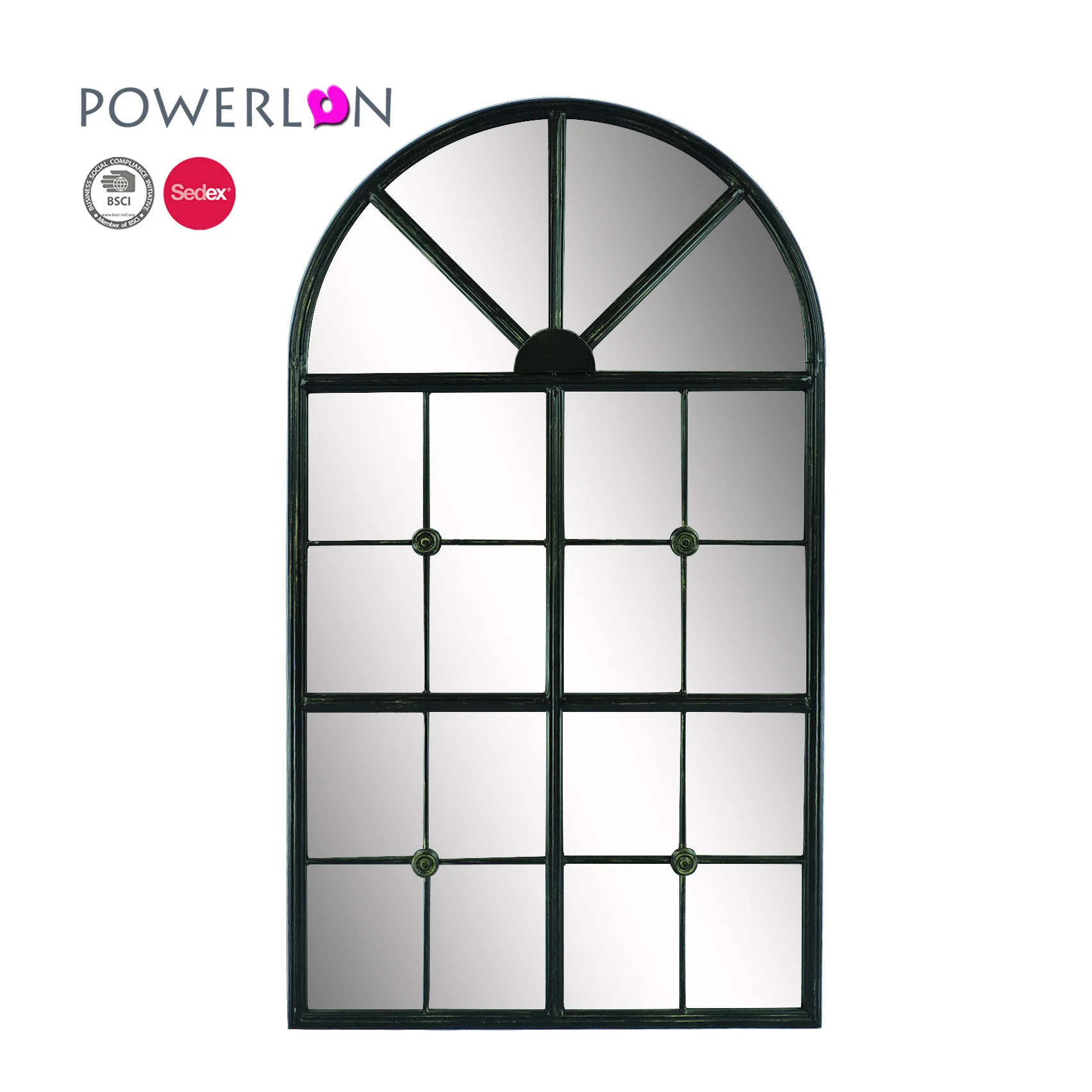 2022 New Design Decorative 3d Black Metal Arch Wall Mirror Living Room