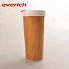 Everich Natural Ceramic Travel Mug with Wooden Surface Cafe Cups Water Tumbler with Push Lids