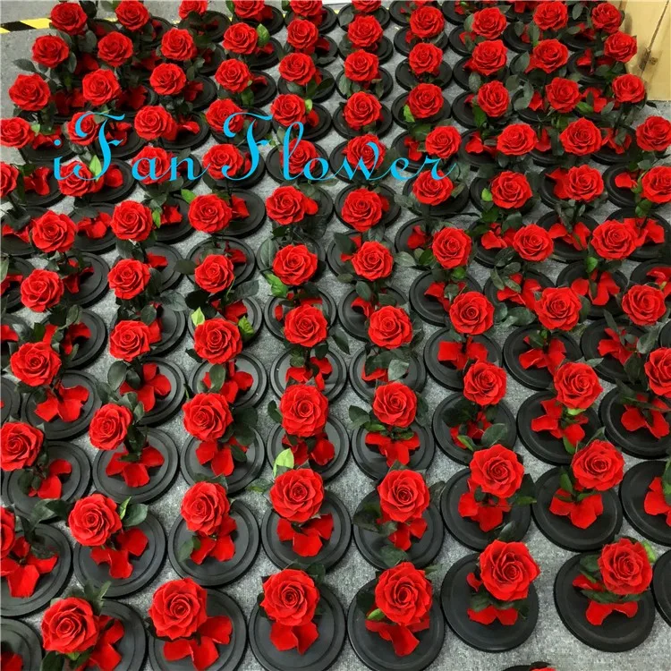 Japan Factory Ifan Flower Preserved Real Rose Flower In Glass Dome Best