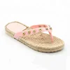 Straw Sandals Summer Women Shoes Flower Strap Flat Sole PCU Flip Flop