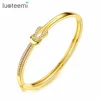 LUOTEEMI Customized White/18K Gold Color&Locked Shape Bangles Mounting Fine Mini Bling Cubic Zircon For Women Wedding Party Gift