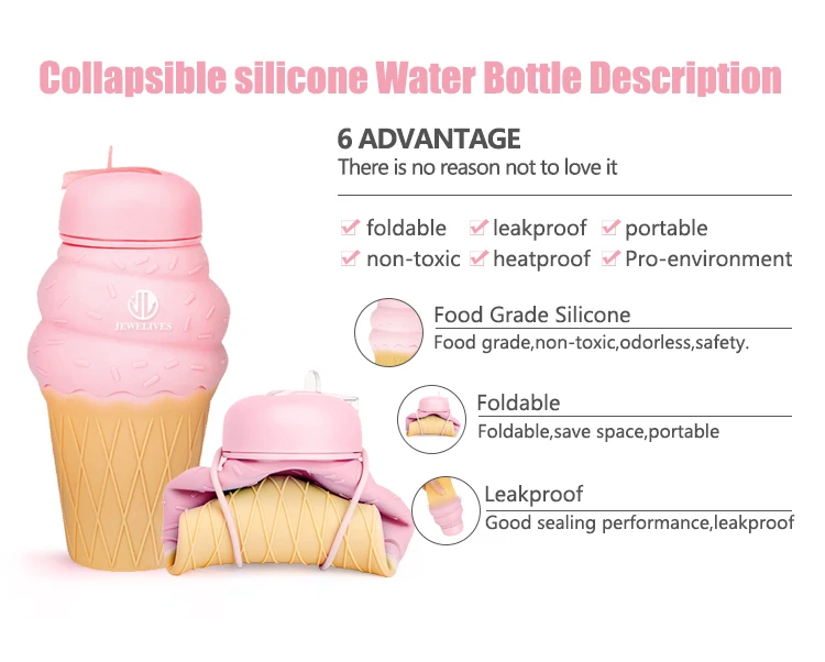 Kids Silicone Ice-Cream BPA-Free Child Water Bottle for School,Travel,Sport