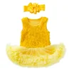 Sleeveless ruffle dress girls clothes with baby headband boutique yellow dress for girls