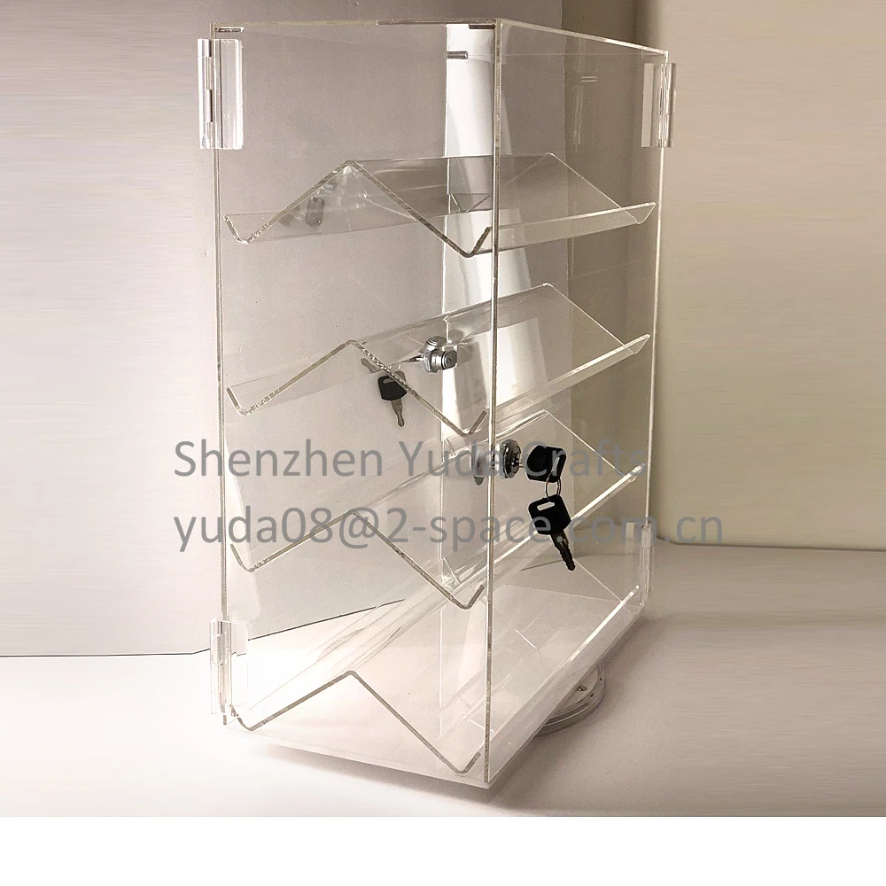 Clear Perspex Display V Shelf Rotate Case With Double Lock Door