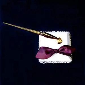 SACASUSA (TM) Burgundy Satin Bow Ivory Reception Pen Set Penstand for Wedding Reception Any Special Occasions