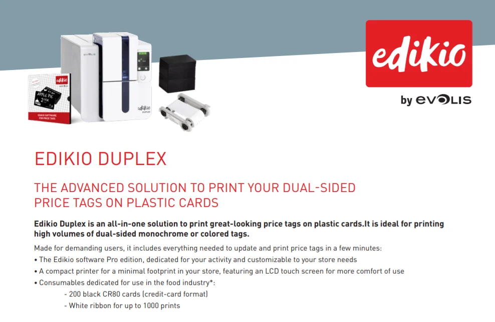 Evolis Edikio Duplex double-sided plastic pvc cards price tag