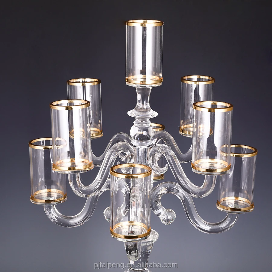 Modern 7 Arms Gold Plated Crystal Candelabra For Wedding Table