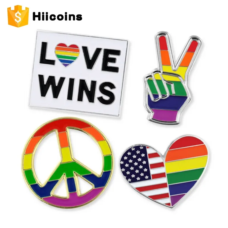 Wholesale Lgbt Rainbow Lesbian Gay Pride Flag Custom Metal Enamel Lapel 2267