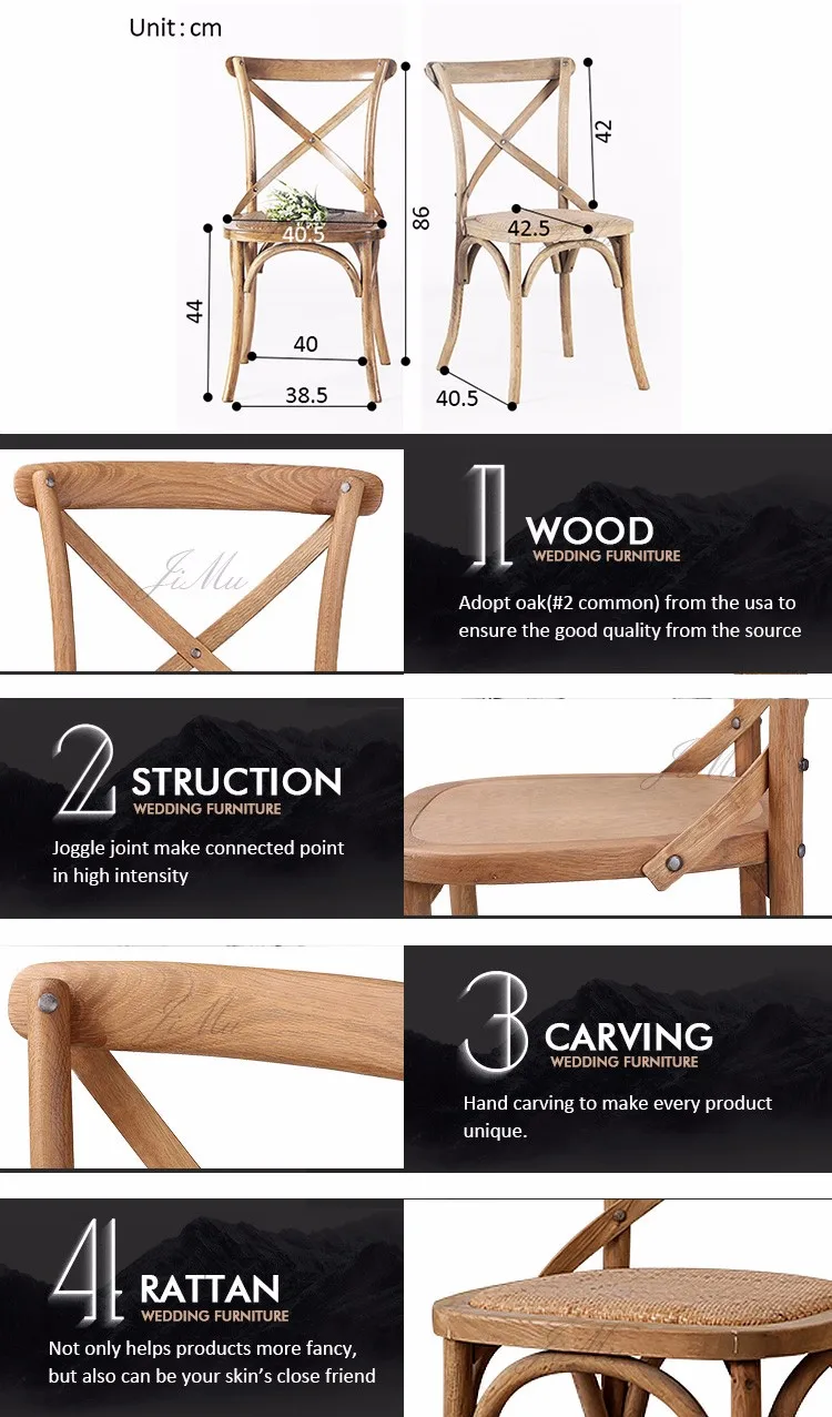 Wholesale Vintage Solid Wood Oak Cross Back Chair X Cross Back Dining