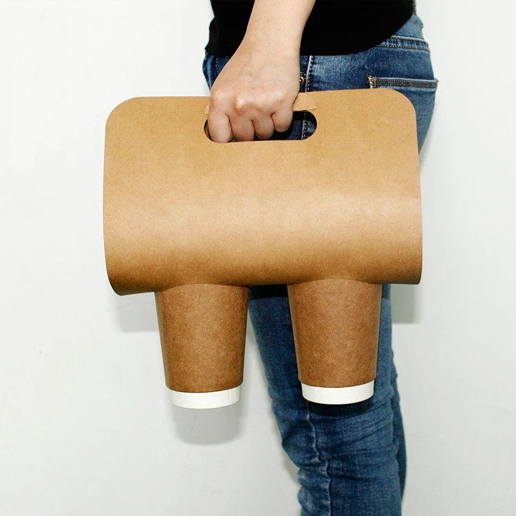 Rigid Cardboard Paper Coffee Cup Holder With Handle Disposable Drink