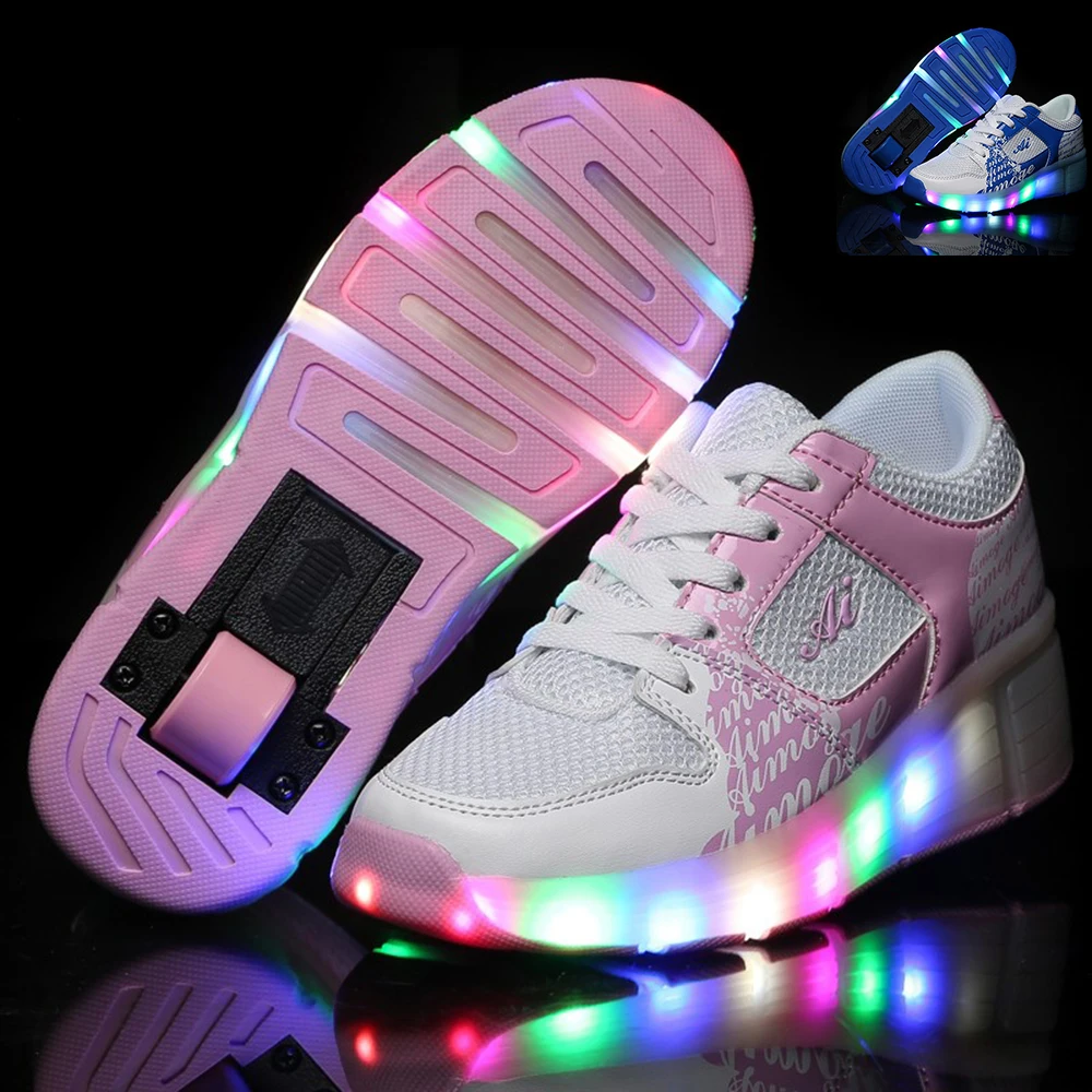 New 2016 summer Breathable shoes Child LED Heelys wheelys Roller Skate Shoes With Wheels GirlBoy meisjes