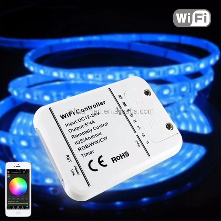 DC12-24V 4A*5CH RGB/WW/CW LED WIFI Controller IOS Android Smart Link Timer Music 
