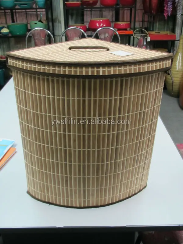 Triangle Bamboo Laundry Basket / Bamboo Folding Laundry Basket With Lid