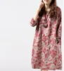 Spring autumn new big code women's wear national style cloth garment printed round neckline seven-point sleeve loose dress