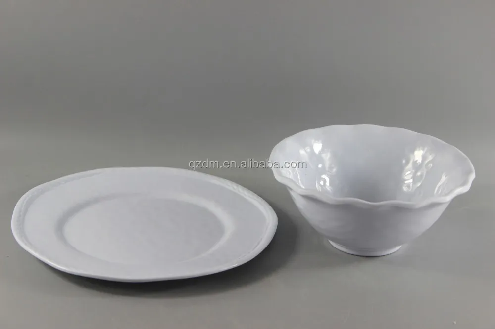 White Plastic Dinner Set In30% Melamine Or 100% Melamine