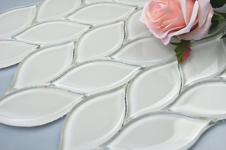 Featured Product Crystal Glass Leaf Shape Mosaic Tile For Kitchen
