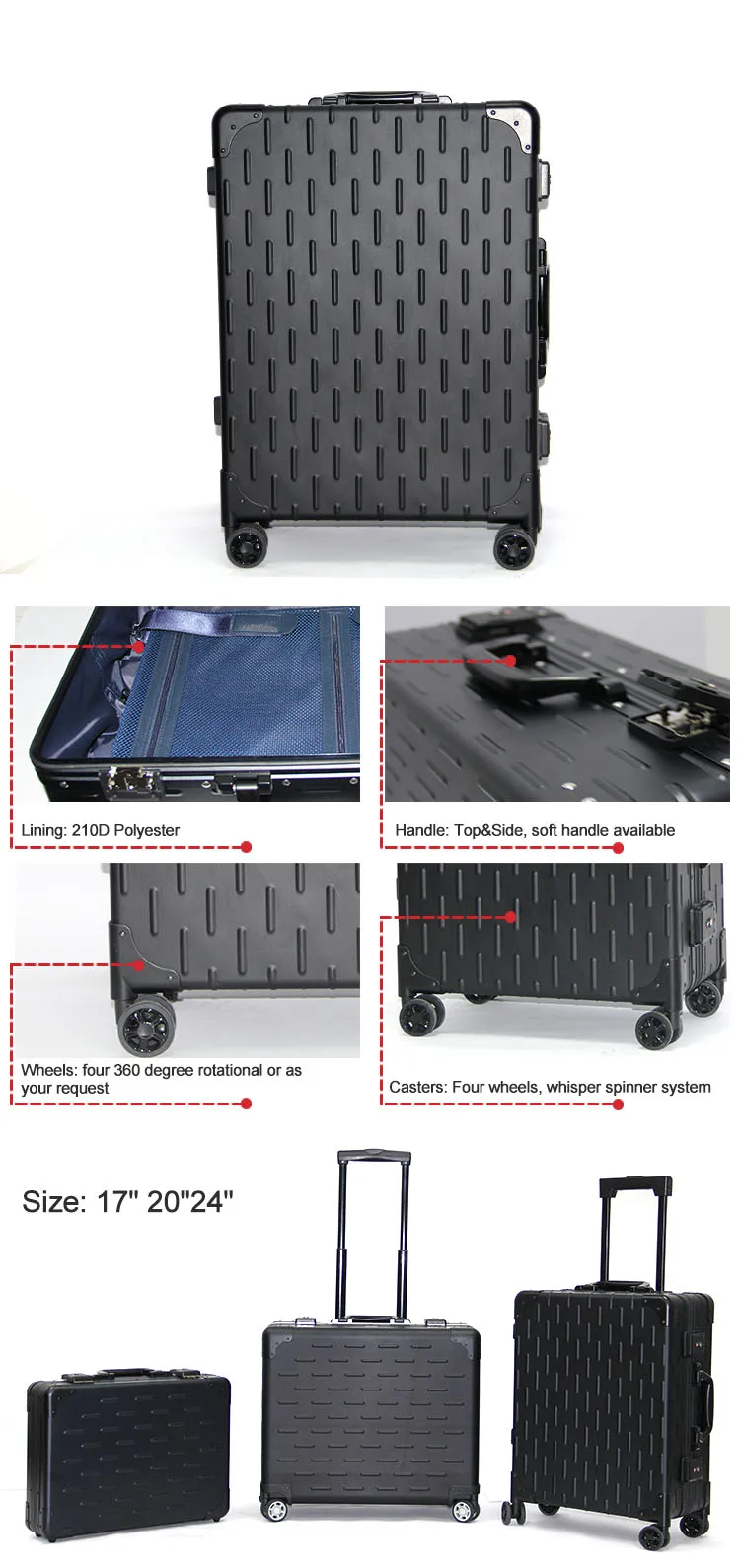 Fashion New 20 inch Black Aluminum Suitcase Trolley Case